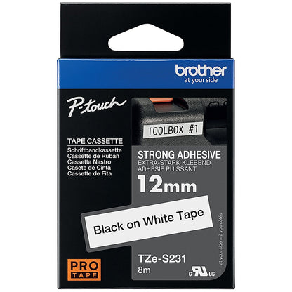 Brother P-Touch TZe-S231 Label Tape, Black on White, 12mmx8m
