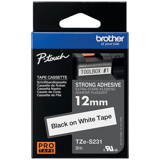 Brother P-Touch TZe-S231 Label Tape, Black on White, 12mmx8m