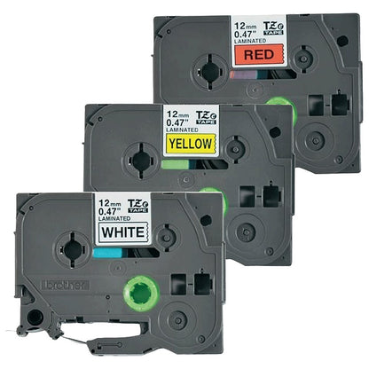 Brother P-Touch TZe-31M3 Multipack( TZe-431, TZe-631 and TZe-231) Label Tape, Black on Red, Black on Yellow and Black on White, 12mmx8m, Pack of 3