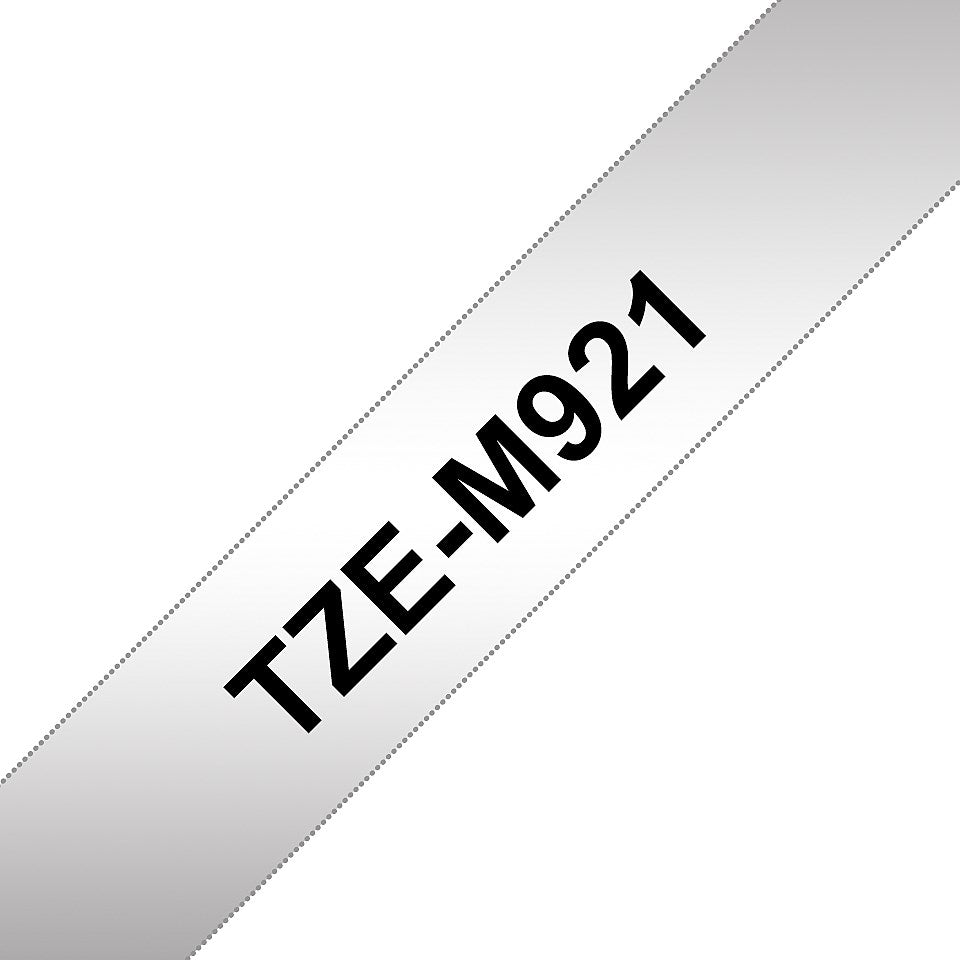Brother P-Touch TZe-M921 Label Tape, Black on Silver, 9mmx8m