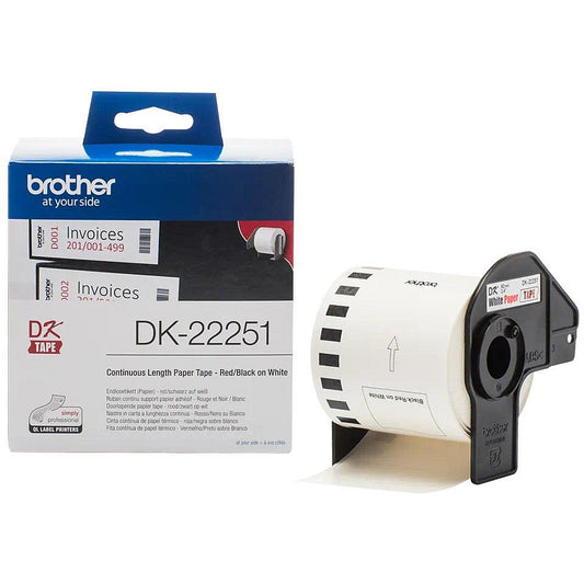 Brother DK-22251 Continuous Paper Tape, Black and Red on White, 62mmx15.24m