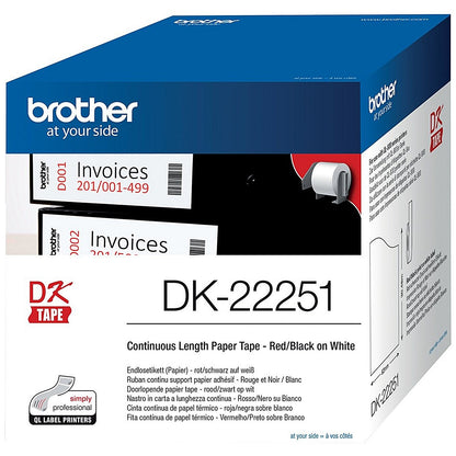 Brother DK-22251 Continuous Paper Tape, Black and Red on White, 62mmx15.24m
