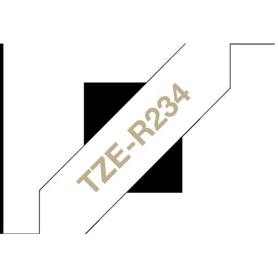 Brother P-Touch TZe-R234 Label Tape, Gold On White, 12mmx4m