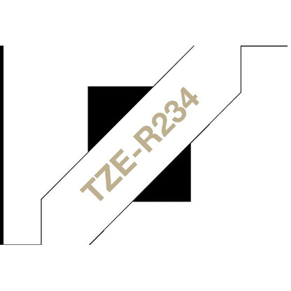 Brother P-Touch TZe-R234 Label Tape, Gold On White, 12mmx4m