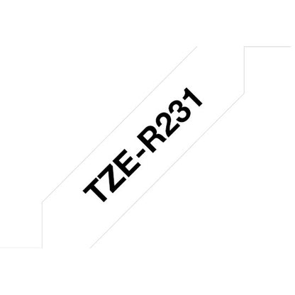 Brother P-Touch TZe-R231 Ribbon Label Tape, Black on White, 12mmx4m