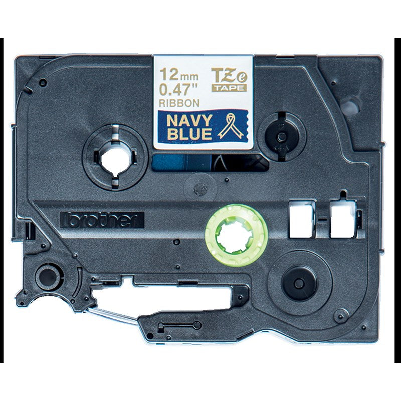 Brother P-Touch TZe-RN34 Ribbon Label Tape, Gold on Navy Blue, 12mmx4m