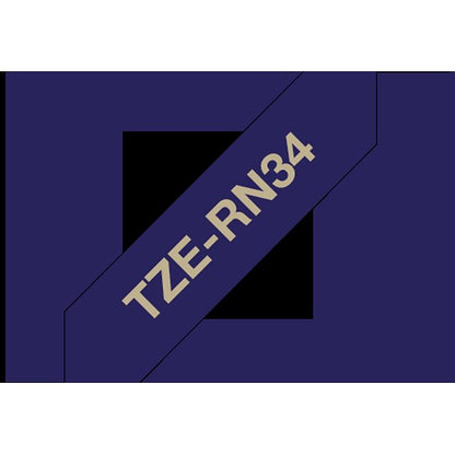 Brother P-Touch TZe-RN34 Ribbon Label Tape, Gold on Navy Blue, 12mmx4m