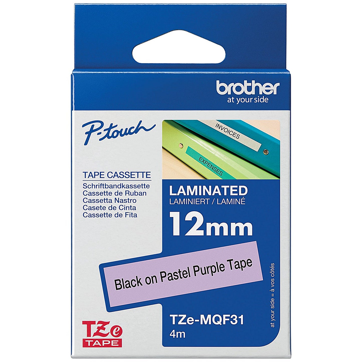Brother P-Touch TZe-MQF31 Label Tape, Black On Pastel Purple, 12mmx4m