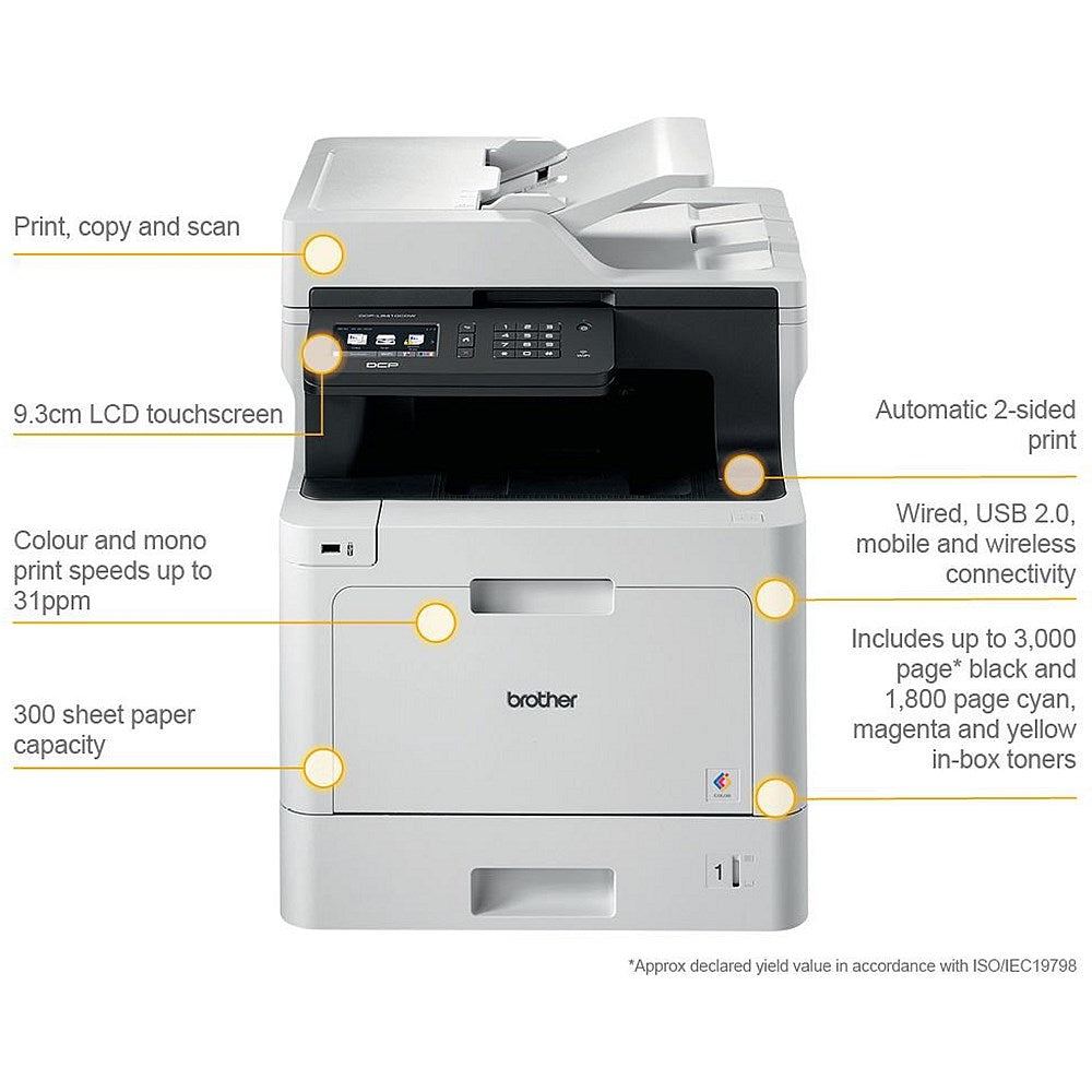 Brother DCP-L8410CDW A4 Wireless 3 in 1 Colour Laser Printer, White