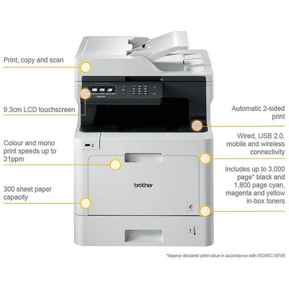 Brother DCP-L8410CDW A4 Wireless 3 in 1 Colour Laser Printer, White