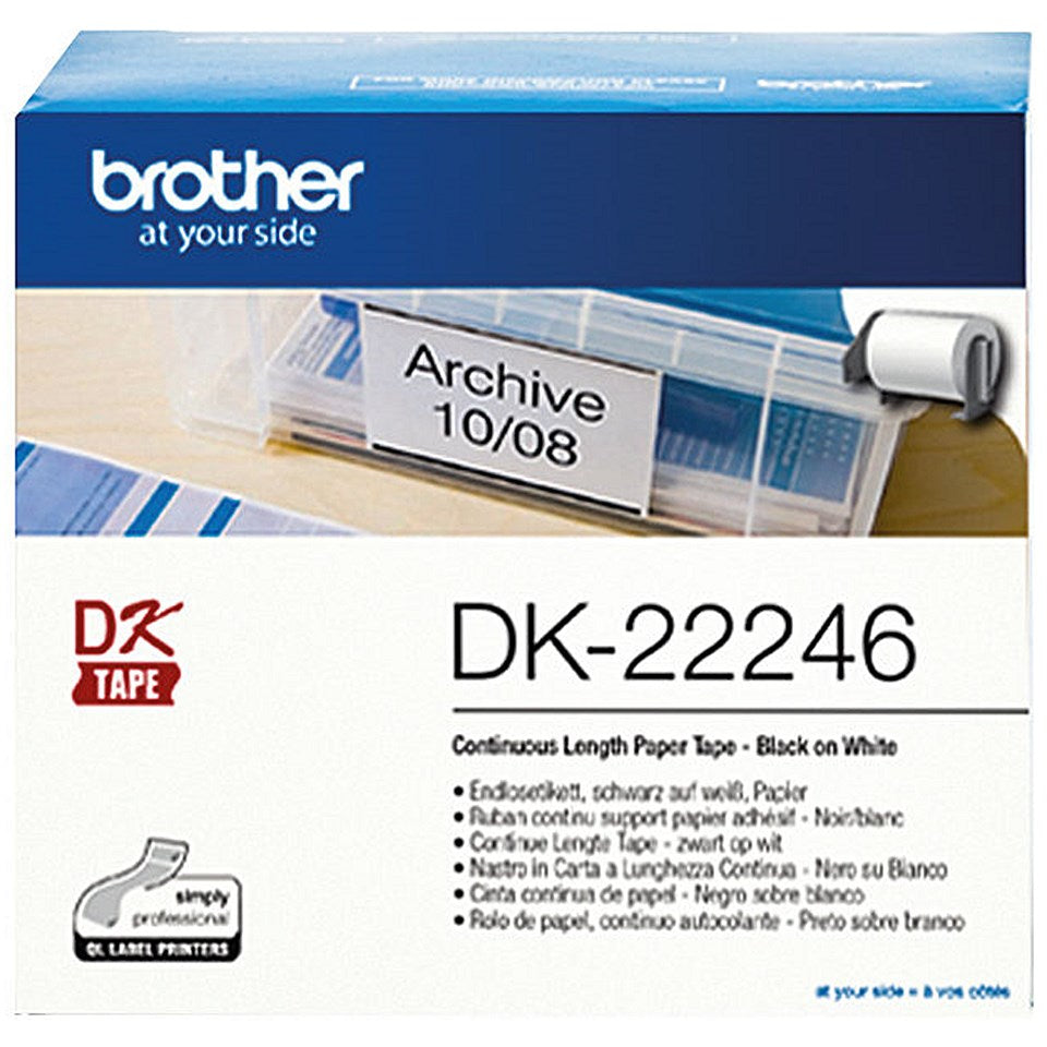 Brother DK-22246 Continuous Paper Tape, Black on White, 103mmx30.5m