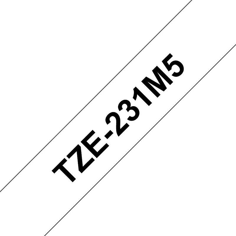 Brother P-Touch TZe-231M5 Label Tape, Black on White, 12mmx8m, Pack of 5