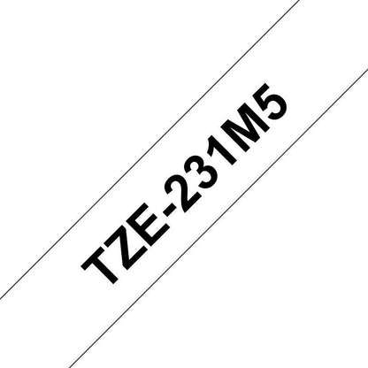Brother P-Touch TZe-231M5 Label Tape, Black on White, 12mmx8m, Pack of 5