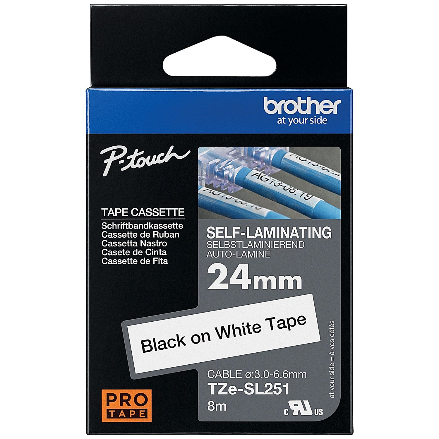 Brother P-Touch TZe-SL251 Label Tape, Black on White, 24mmx8m