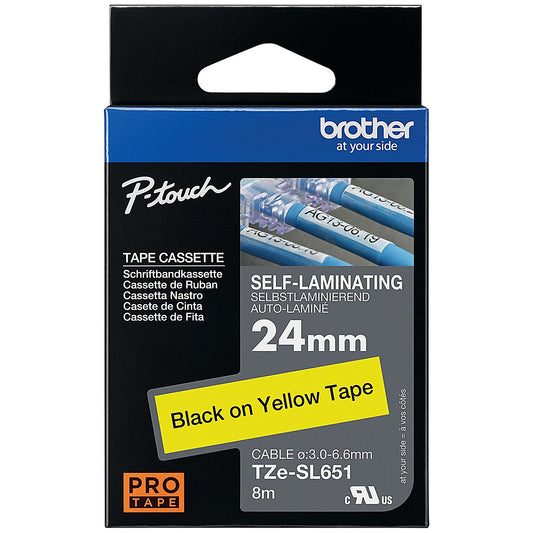 Brother P-Touch TZe-SL651 Self-Laminating Label Tape, Black on Yellow, 24mmx8m