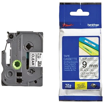 Brother P-Touch TZe-121 Label Tape, Black on Clear, 9mmx8m