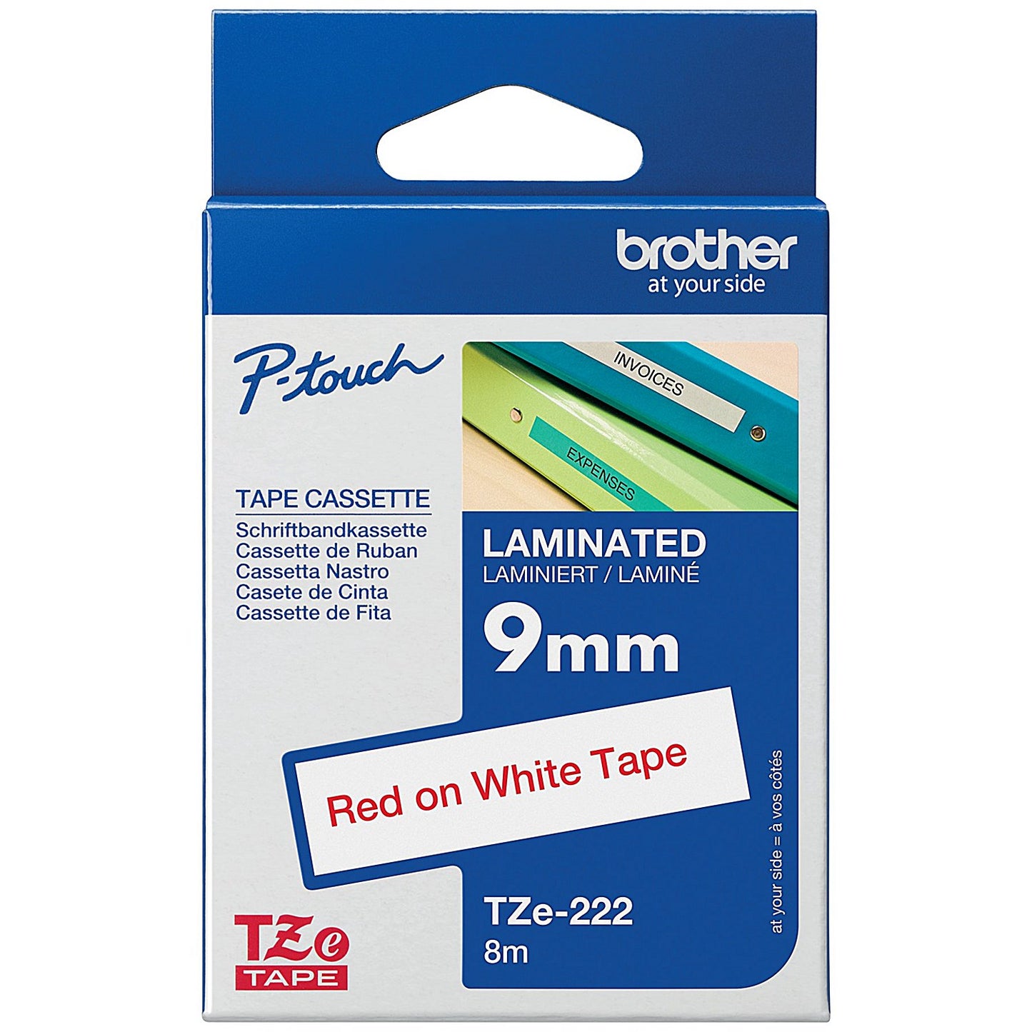 Brother P-Touch TZe-222 Label Tape, Red on White, 9mmx8m
