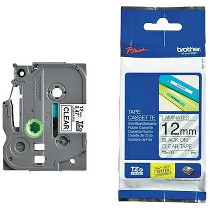 Brother P-Touch TZe-131 Label Tape, Black on Clear, 12mmx8m