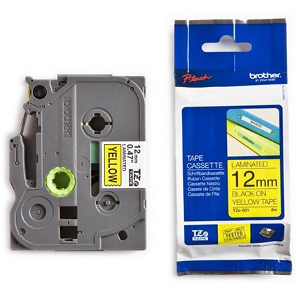 Brother P-Touch TZe-631 Label Tape, Black on Yellow, 12mmx8m