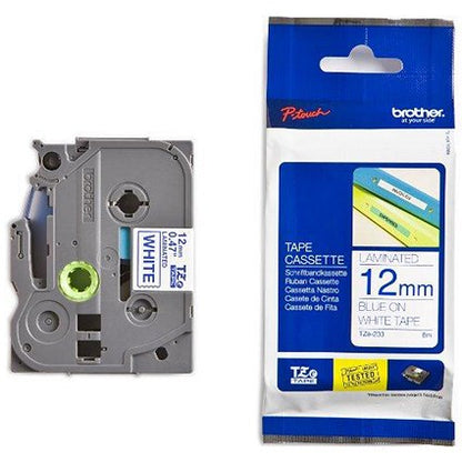 Brother P-Touch TZe-233 Label Tape, Blue on White, 12mmx8m