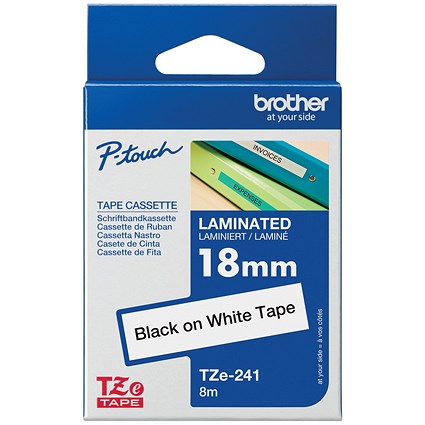 Brother P-Touch TZe-241 Label Tape, Black on White, 18mmx8m