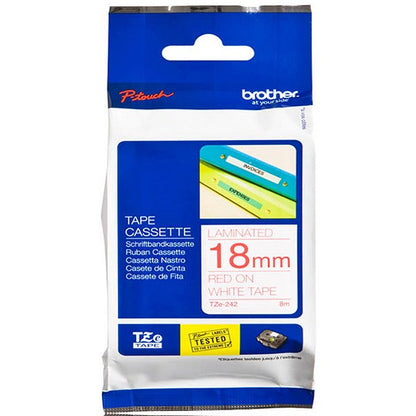 Brother P-Touch TZe-242 Label Tape, Red on White, 18mmx8m