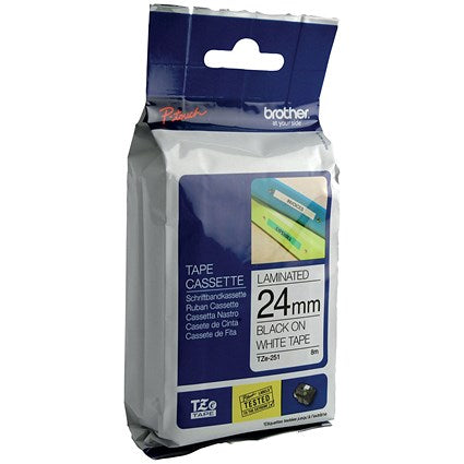 Brother P-Touch TZe-251 Label Tape, Black on White, 24mmx8m