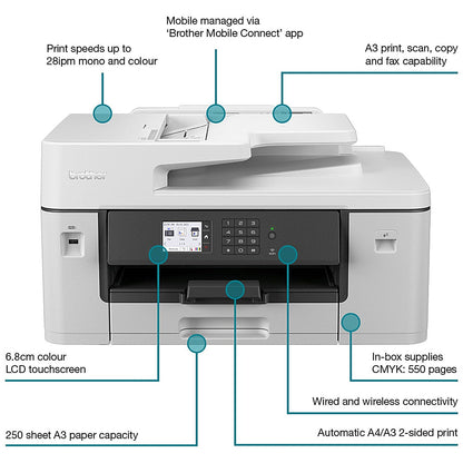 Brother MFC-J6540DW A3 Wireless All-In-One Colour Inkjet Printer, White