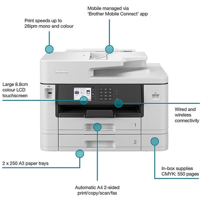 Brother MFC-J5740DW A3 Wireless All-In-One Colour Inkjet Printer, White