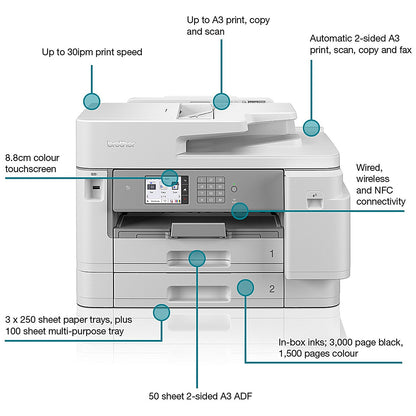 Brother MFC-J6957DW A3 Wireless All-In-One Colour Inkjet Printer, White