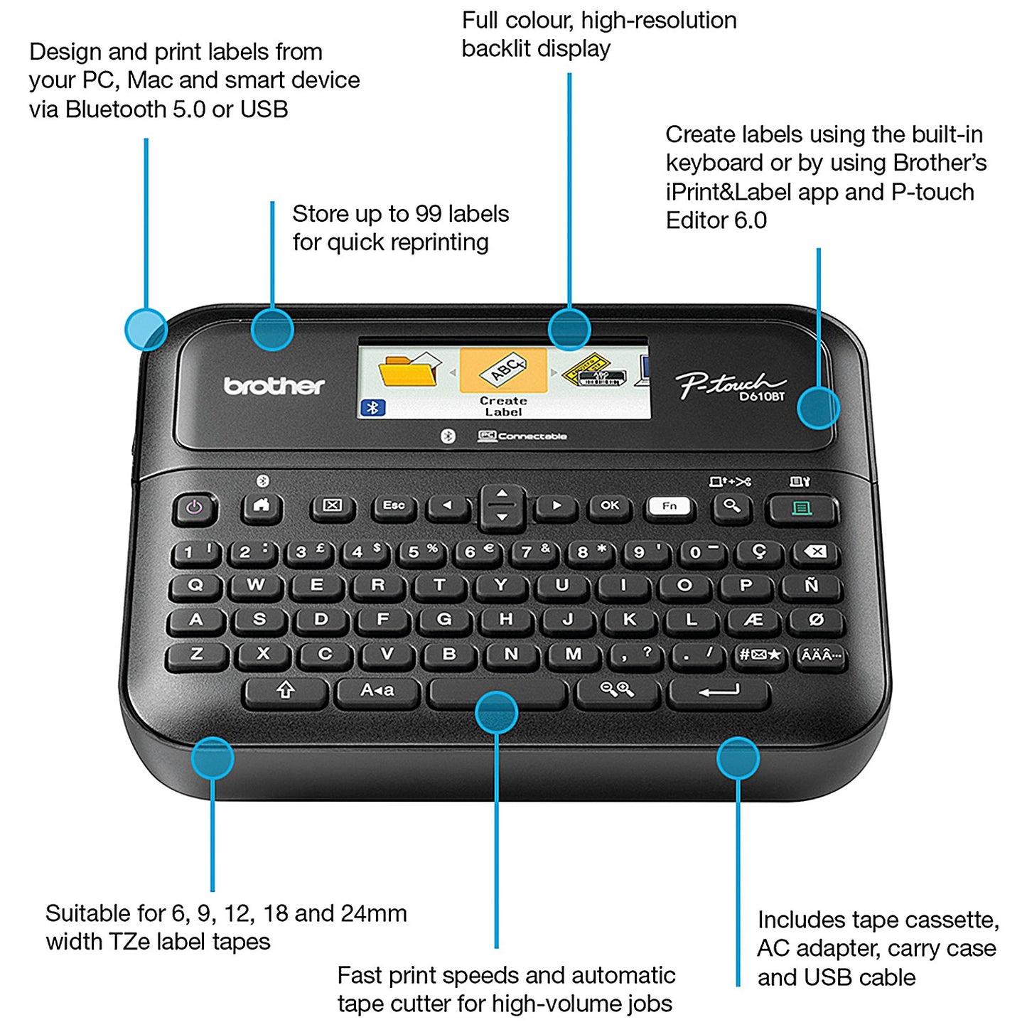 Brother P-Touch PT-D610BTVP Label Printer, Desktop