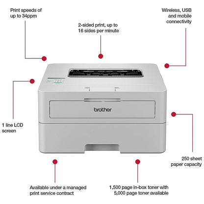Brother HL-L2865DW A4 Compact Wireless Mono Laser Printer, White