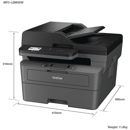 Brother MFC-L2860DW A4 Wireless All-In-One Mono Laser Printer, Grey