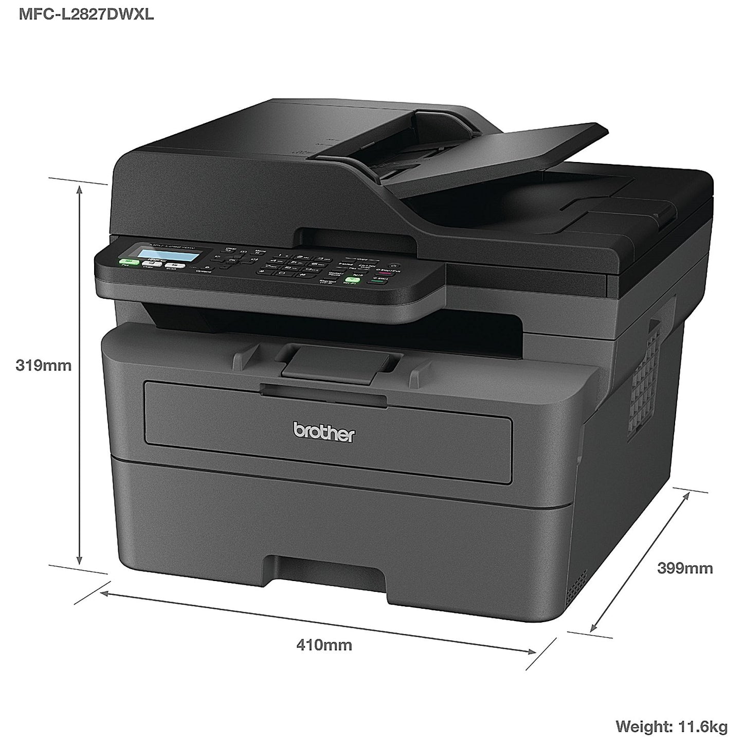 Brother MFC-L2827DWXL A4 Wireless All-In-One Mono Laser Printer and Toner Bundle, Grey