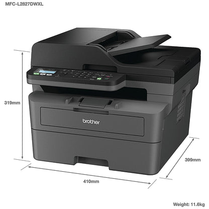 Brother MFC-L2827DWXL A4 Wireless All-In-One Mono Laser Printer and Toner Bundle, Grey