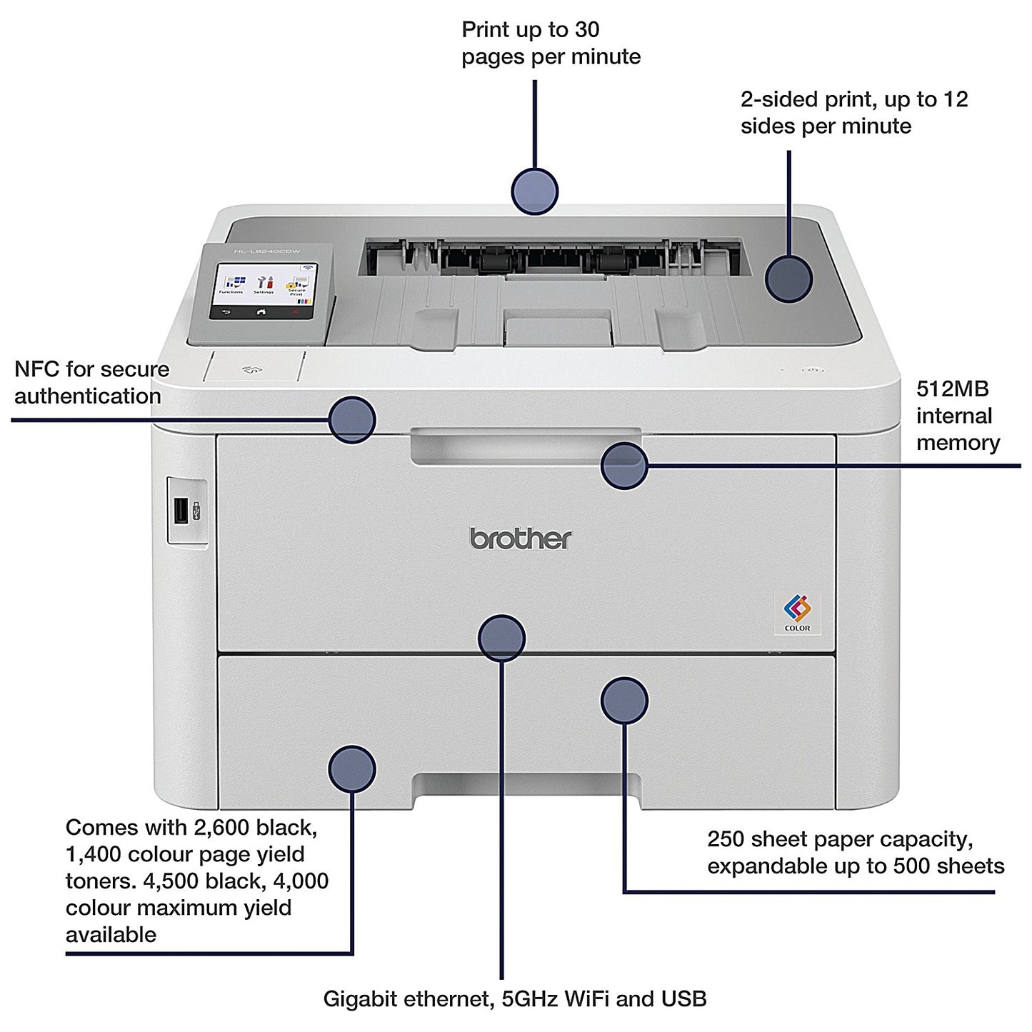 Brother HL-L8240CDW A4 Wireless Colour Laser Printer, Grey