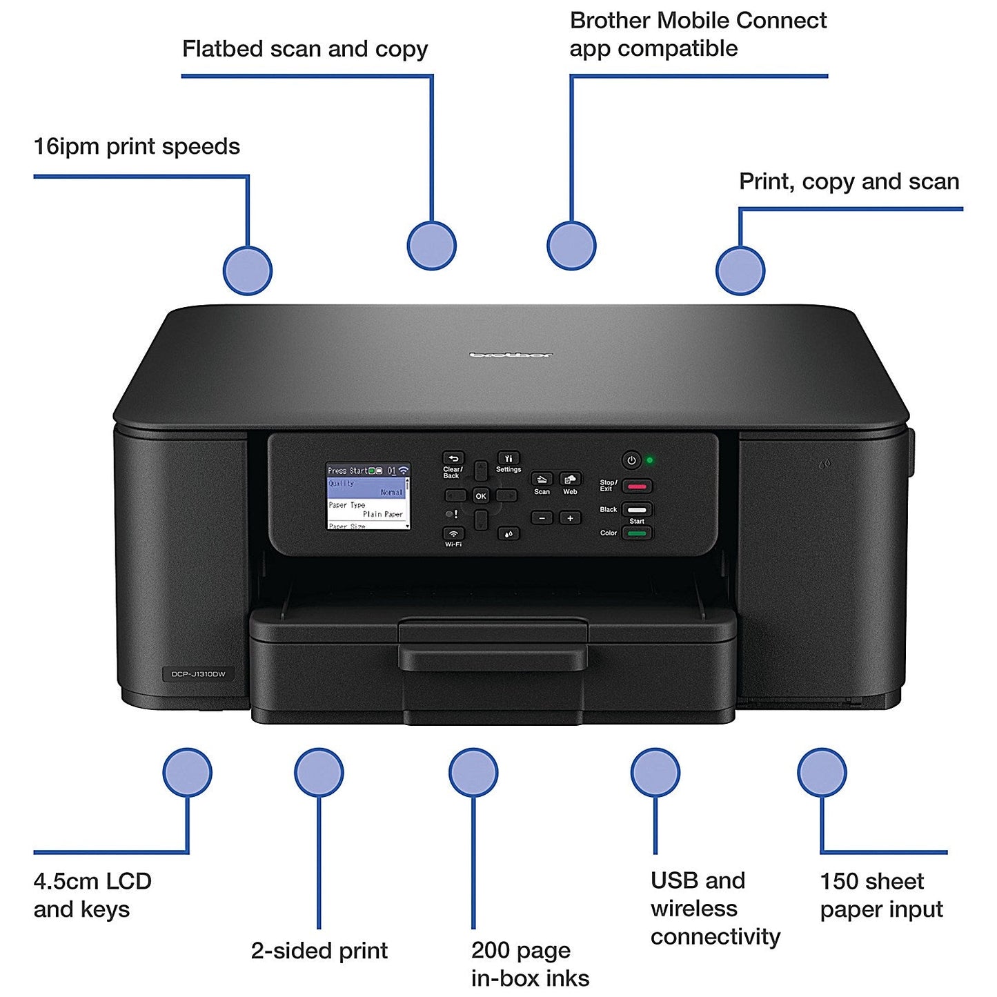 Brother DCP-J1310DW 3-in-1 Wireless Colour Inkjet Printer, Black