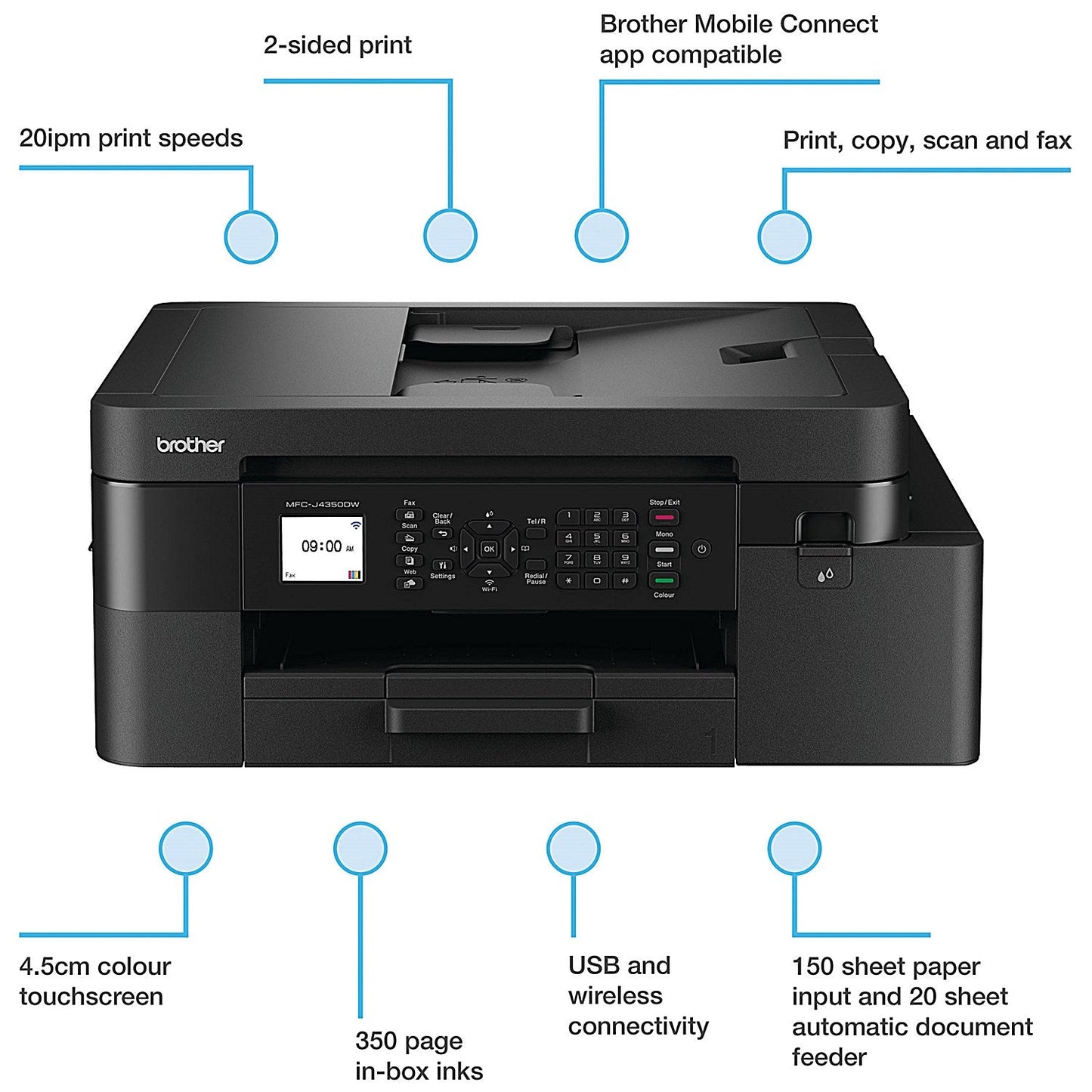 Brother MFC-J4350DW 4-in-1 Wireless Colour Inkjet Printer, Black