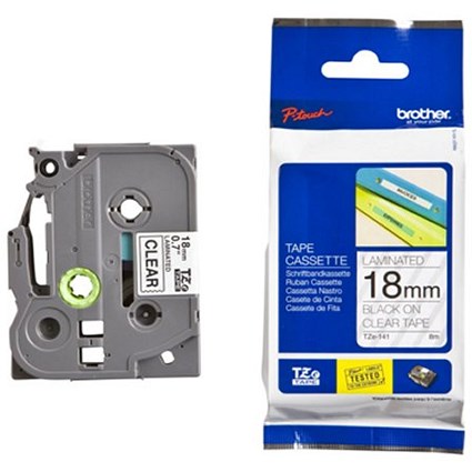 Brother P-Touch TZe-141 Label Tape, Black on Clear, 18mmx8m