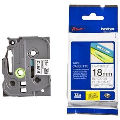Brother P-Touch TZe-141 Label Tape, Black on Clear, 18mmx8m