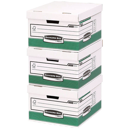 Bankers Box Storage Boxes, Green & White, Pack of 10