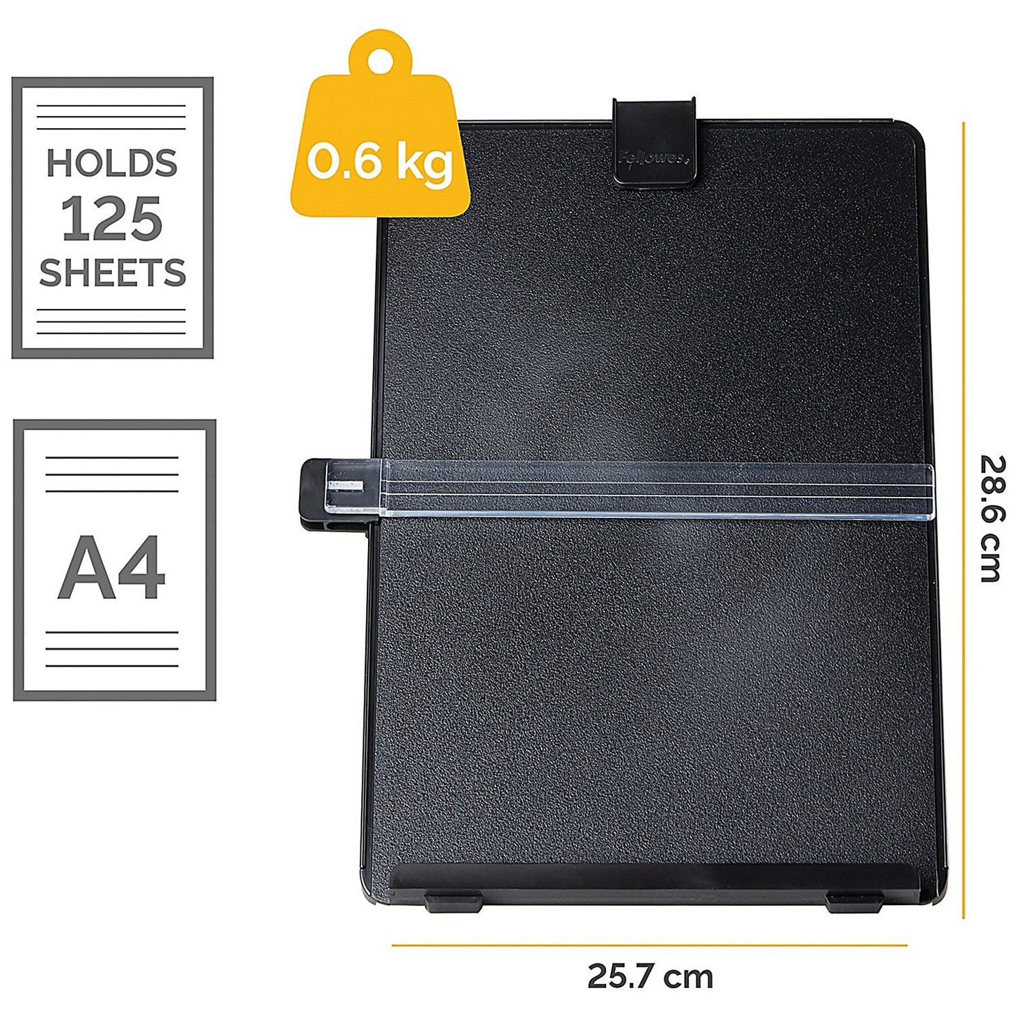 Fellowes Workstation A4 Copyholder with Line Guide, Adjustable Tilt, Black
