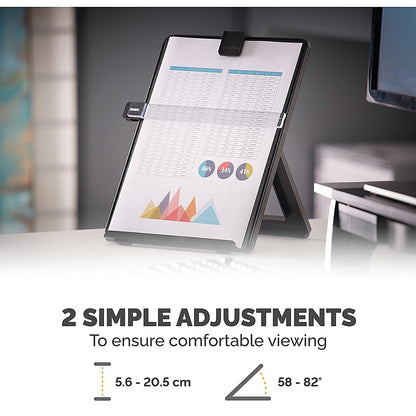 Fellowes Workstation A4 Copyholder with Line Guide, Adjustable Tilt, Black