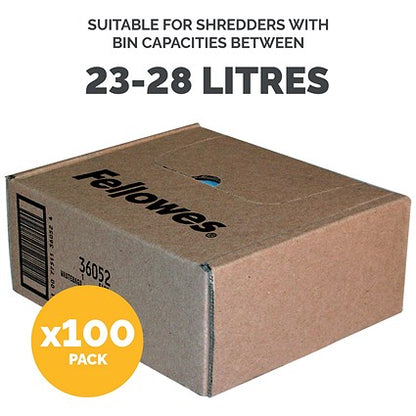 Fellowes Shredder Bags, Capacity 28 Litre, For SB-87Cs 450MS and 460MS Shredders, Pack of 100