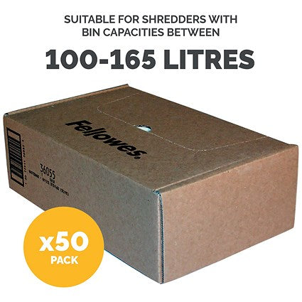 Fellowes Shredder Bags, Capacity 165 Litre, For C-380 C-480 Series, Pack of 50