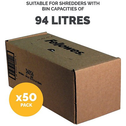 Fellowes Shredder Bags, Capacity 85 Litre, For C-320 C-420 Series, Pack of 50