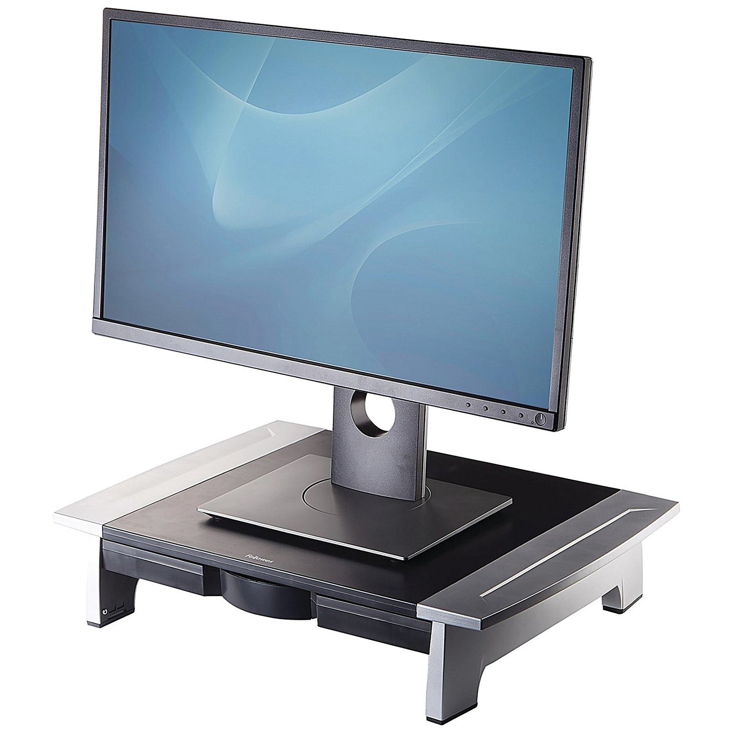 Fellowes Office Suites Monitor Stand with Drawer, Adjustable Height, Black and Silver