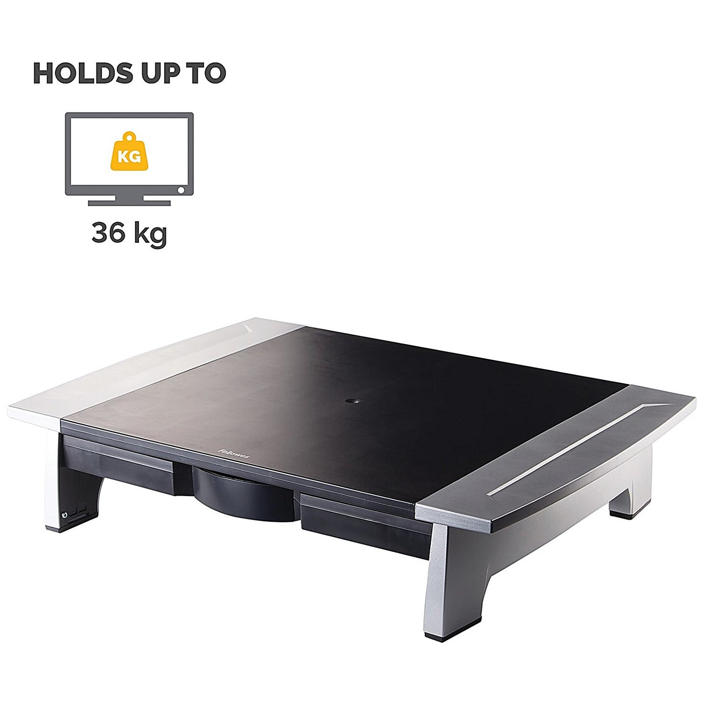 Fellowes Office Suites Monitor Stand with Drawer, Adjustable Height, Black and Silver