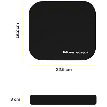 Fellowes Microban Mouse Mat, Antibacterial, Non-slip, Black