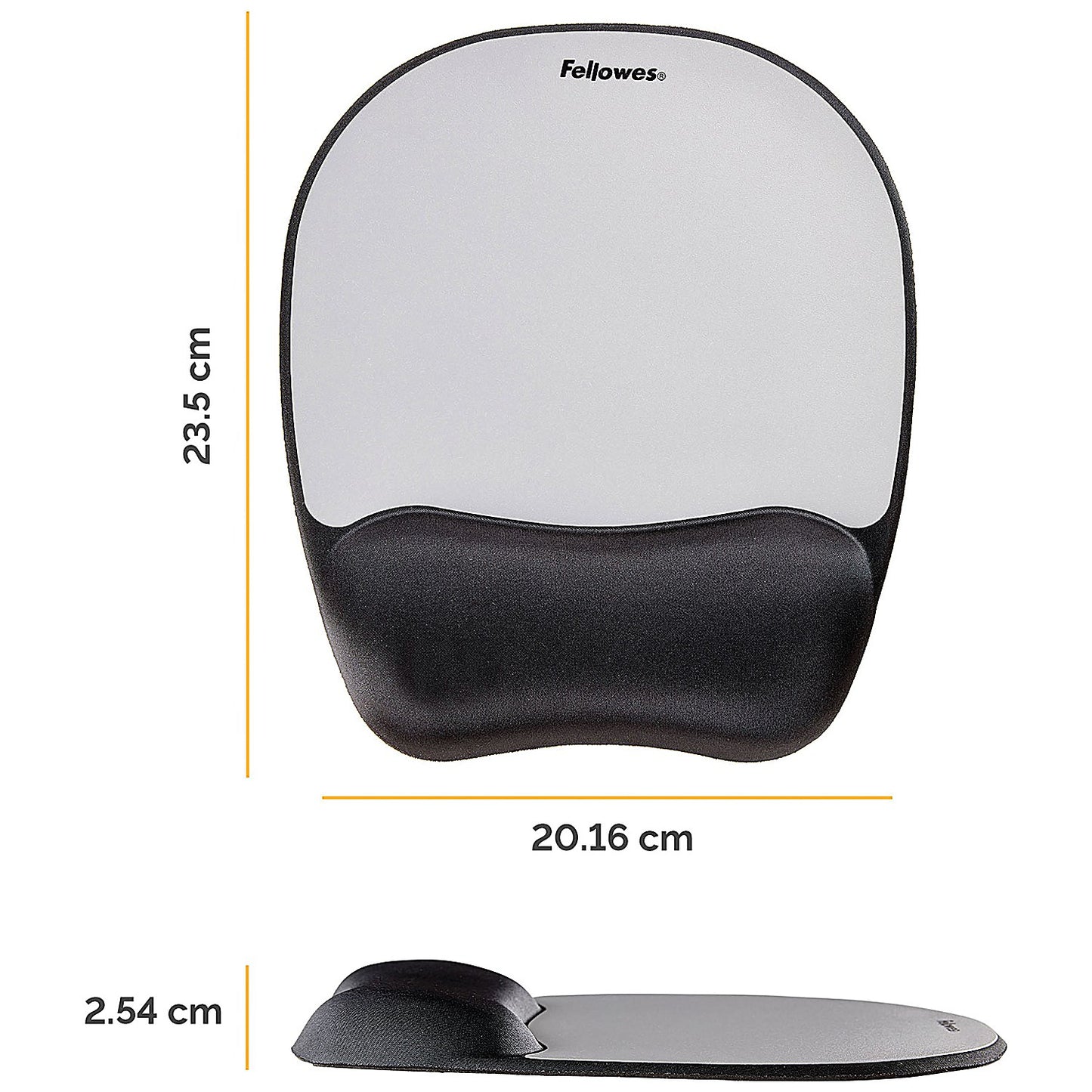 Fellowes Memory Foam Mouse Mat, With Wrist Rest, Silver and Black